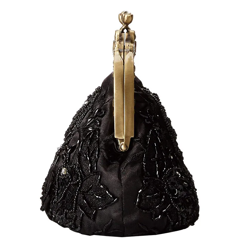 Women's Antique Beaded Party Clutch Vintage Rose Purse Evening Handbag (6)