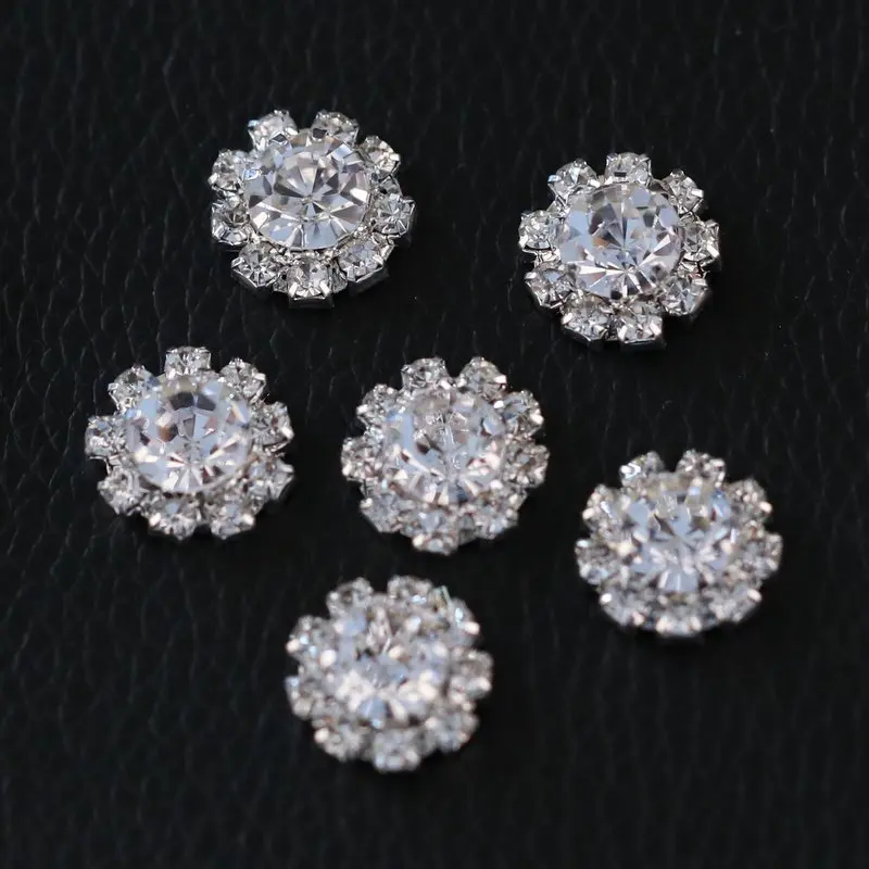 #371 Flower Shape Silver Buttons Flat Back Crystal Embellishments For Handmade Wedding Accessories (20 pcs/lot | Дом и сад