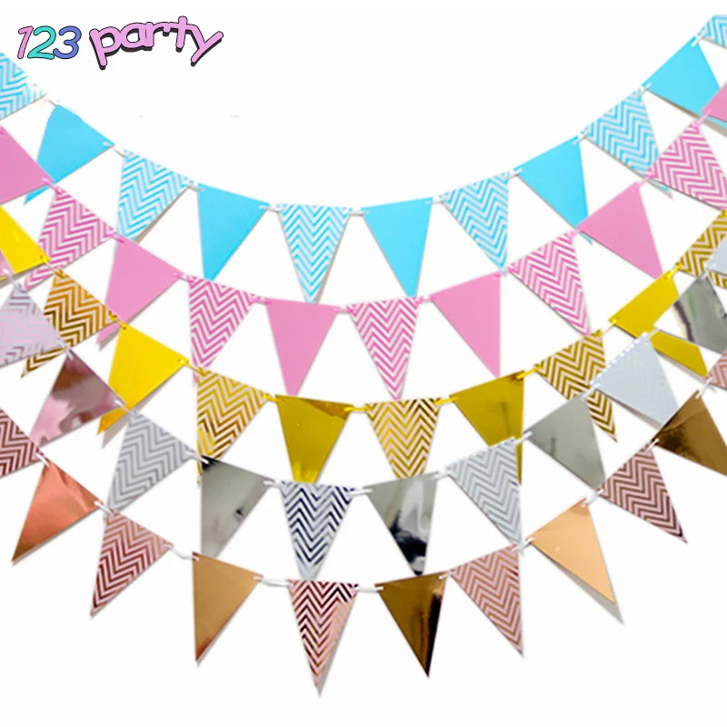 

5M Kids Birthday Banners Bunting Ripple Stripe Hot Stamping Pennant Flag Baby Room Garland Decorations For Baby Birthday Party