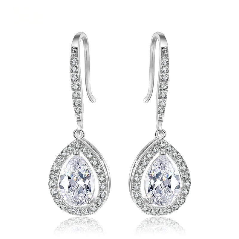 

SLBRIDAL Vintage Waterdrop CZ Wedding Earrings Drop Teardrop Cubic Zircon Bridal Earring Bridesmaids Earring