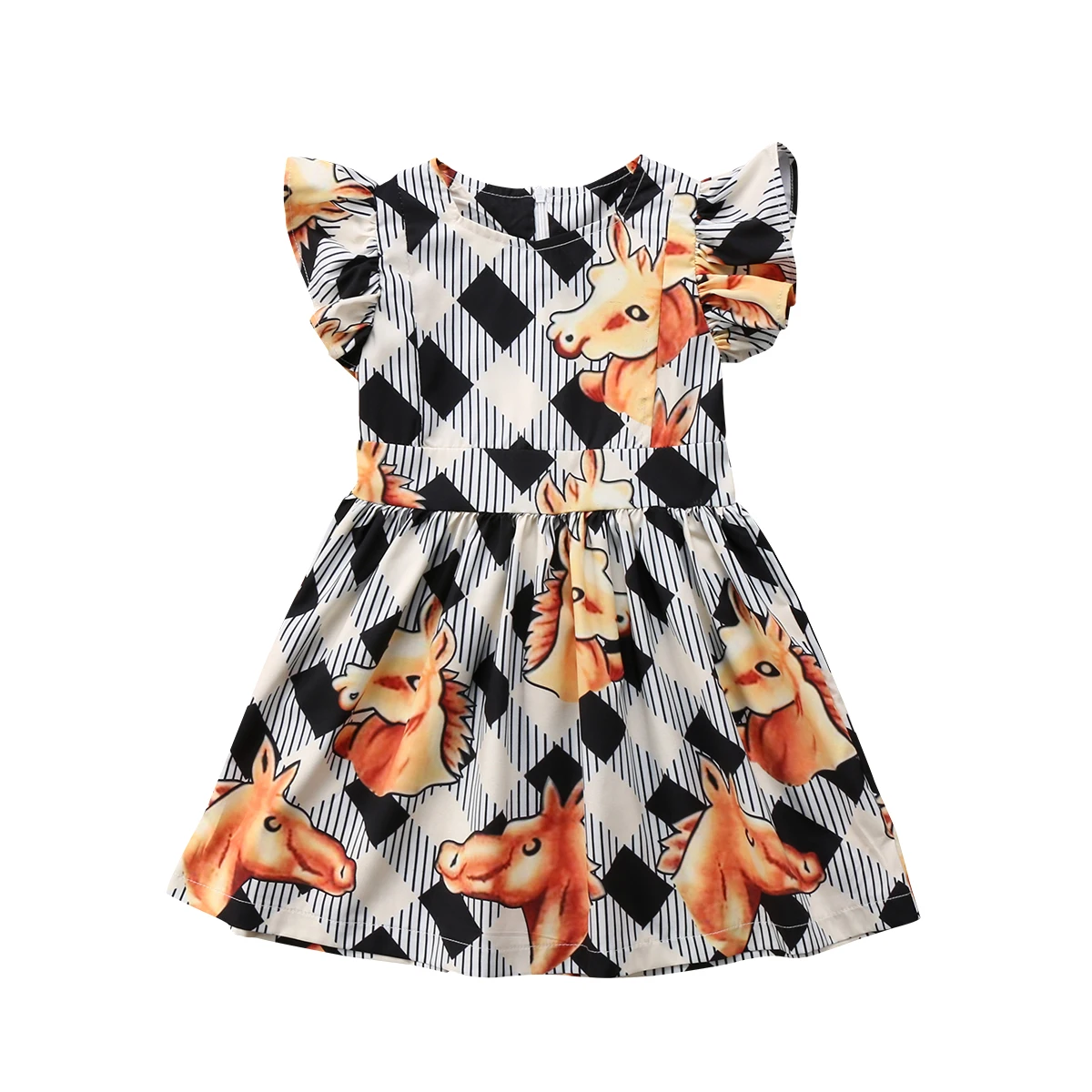 2018 Toddler Kid Baby Girls Dress Clothes Princess Plaid Horse Pageant