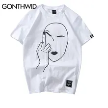 GONTHWID средний палец печатных короткий рукав футболки для мужчин хип-хоп Мода Повседневная хлопковая Футболка Забавные футболки хип хоп