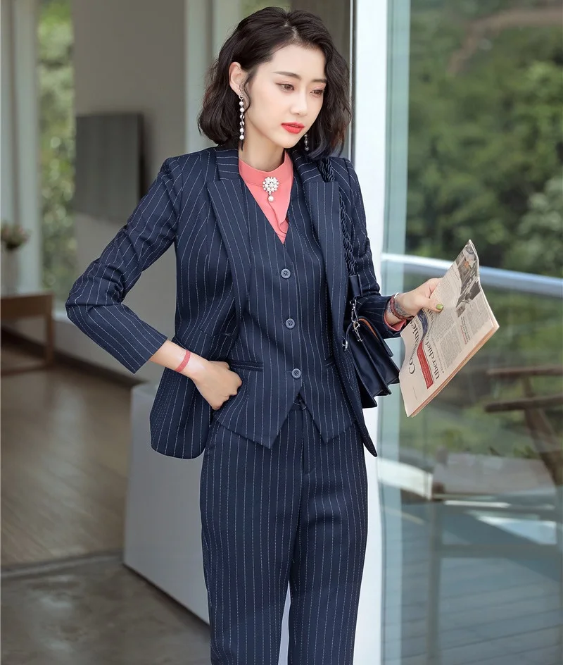 Formal Professional Business Suits With 4 Piece Jackets And Blazers And Vest Coat & Waistcoat And Blouses Ladies Pantsuits