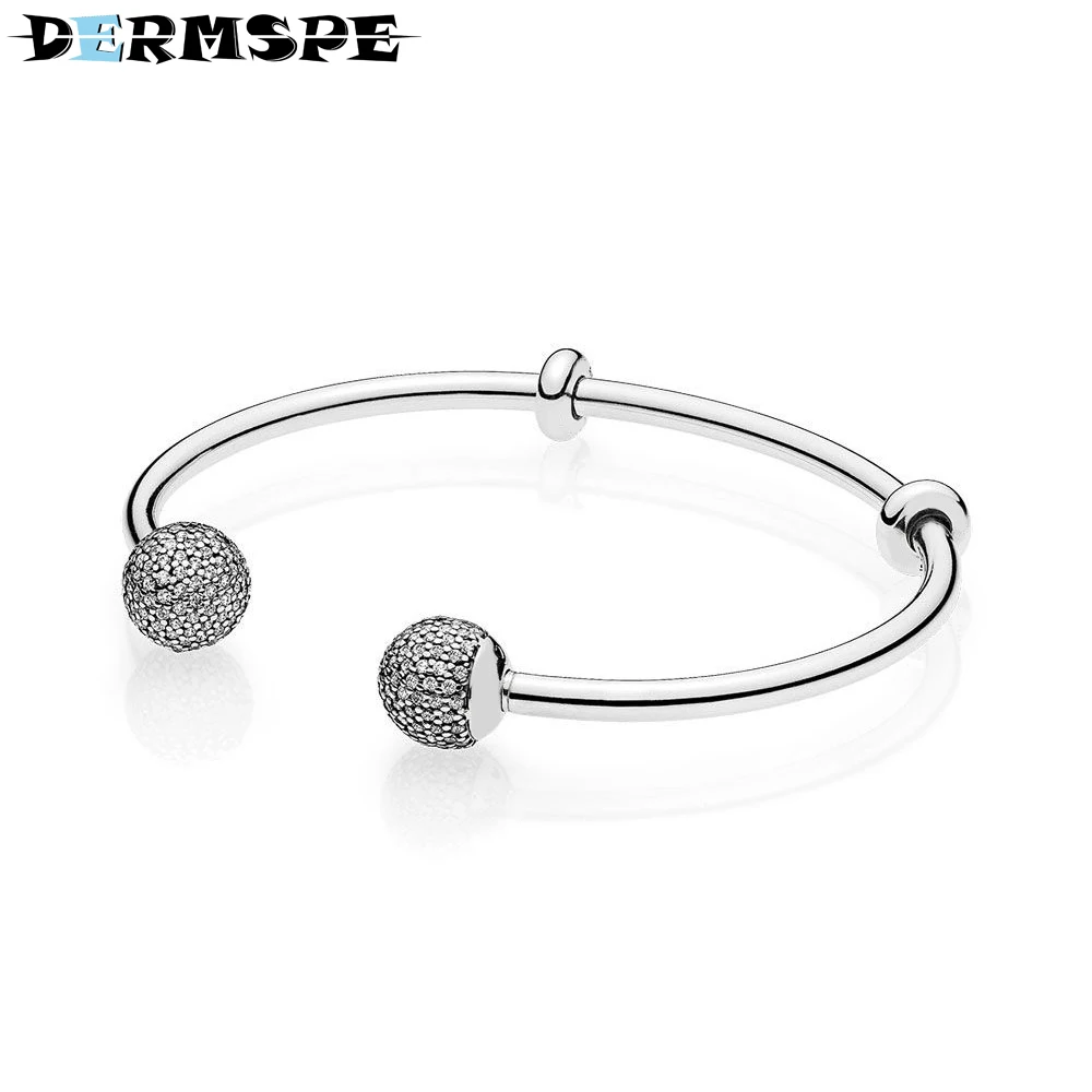 

DERMSPE 925 Sterling Silver Open Bangle Bracelet, Clear CZ This sparkling Fit Charms Women Fashion Gift 596438CZ