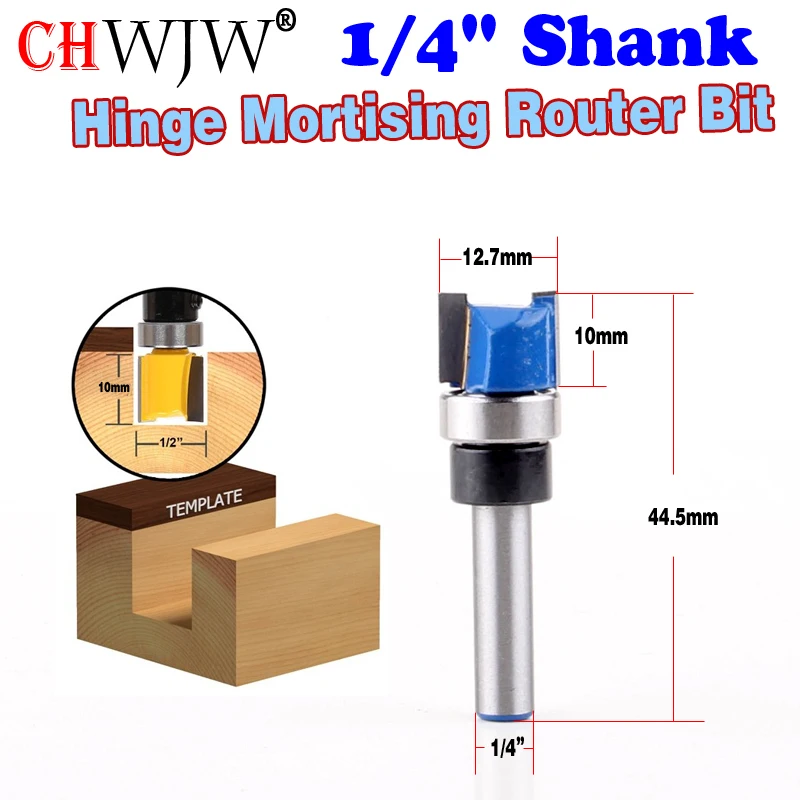 

1pc 1/4'' Shank Hinge Mortising Edge Trimmer Router Bit 1/2" W X 10mmH Woodworking Milling Cutter For Cutting Tool