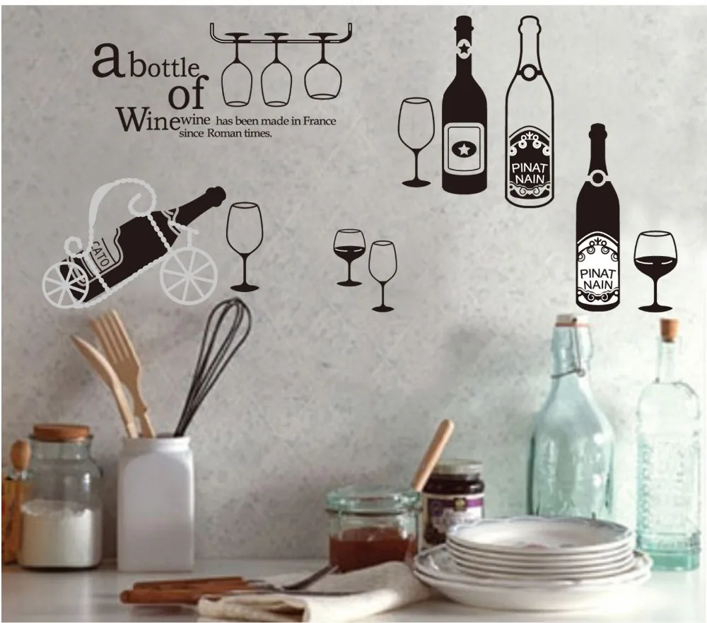 Palabra de vino con uvas Cafe Wine Bar Cocina Vinilo De Pared Arte Calcomanía Adhesivo 