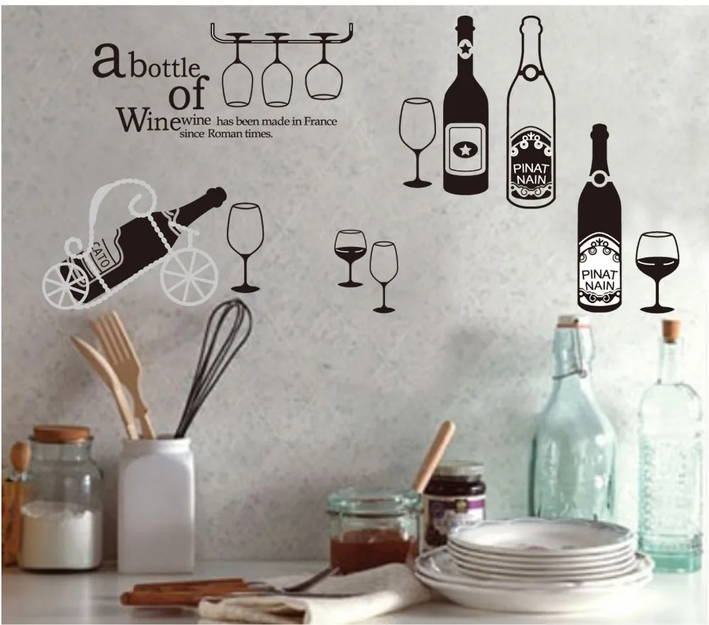 quality grape wine drink bottles wall stickers decals dining room vinyl