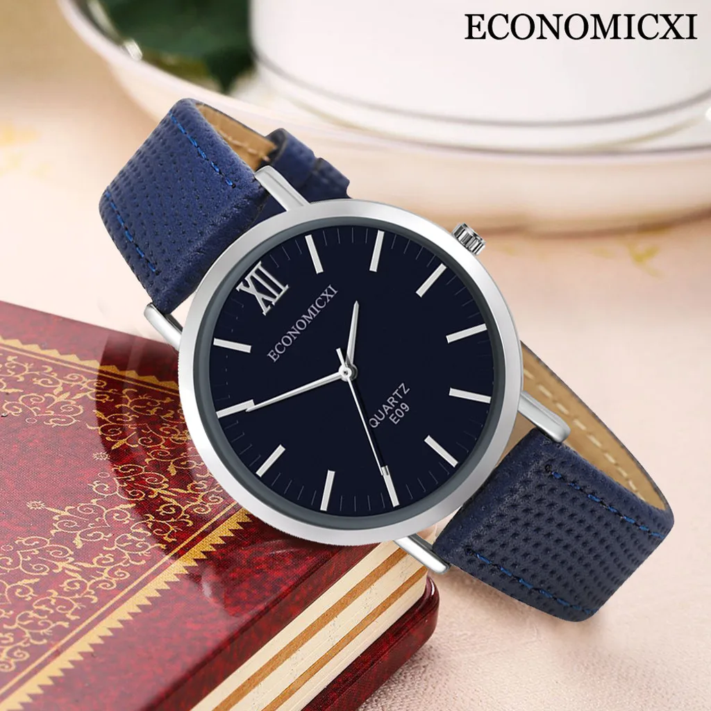 

ECONOMICXI Fashion Brand Women Watch Roman Lady Leather Band Analog Clock Round Beautiful Quartz Wrist Watches montre homme