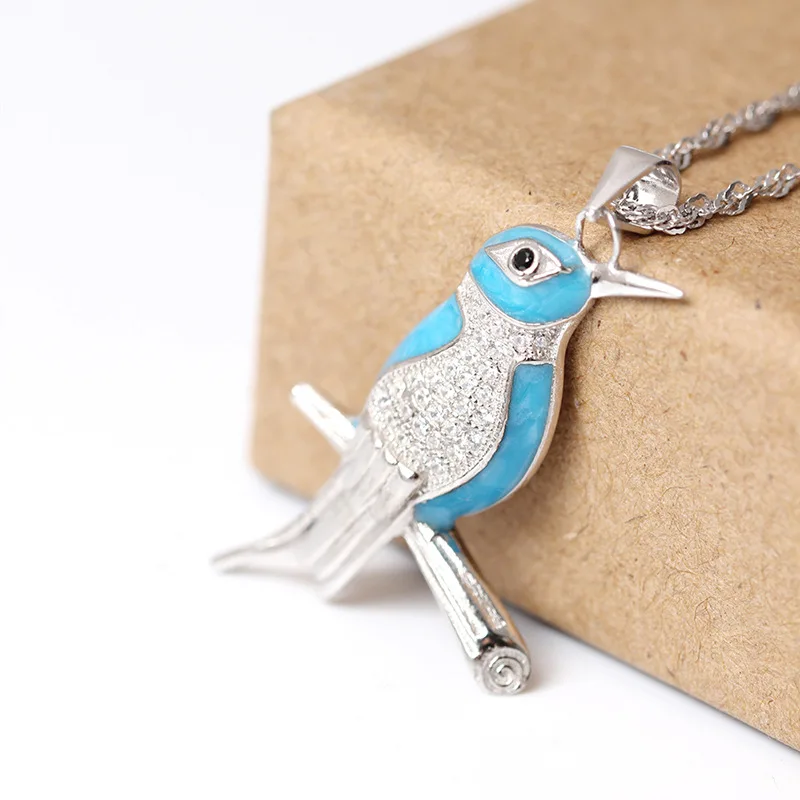 Ename CZ bird necklace women gift 100% 925 Sterling silver nacklace Jewellery Clavicle chain pendant charms