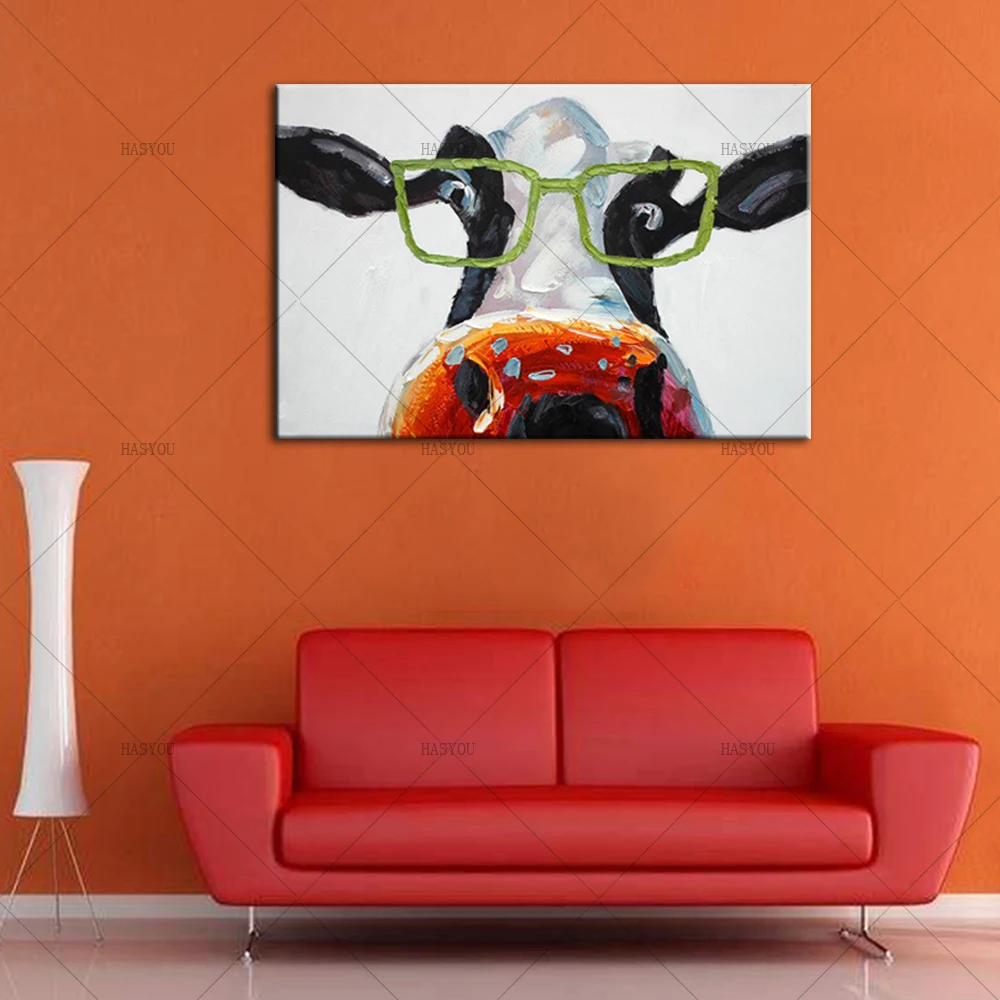 Cartoon-Animal-Funny-Cows-Wear-Glasses-Acrylic-Oil-Painting-Canvas-Art-Wall-Mural-Pictures-Decoration-for (1)