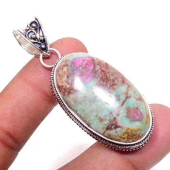 

Rubys Zoisite Pendant Silver Overlay over Copper , 60mm, P6572