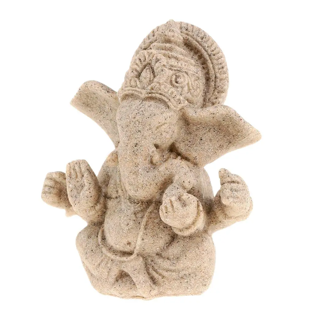 Hindu Sandstone Meditation Ganesha Elephant Sculpture Figurine for Good Blessing Xmas Gift for Friends & Family