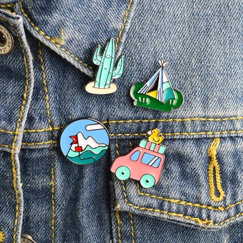 

4pcs/set Cartoon Mexican cactus Mountainee Bus Duckling tent Brooch Pins DIY Button Pin Denim Jacket Pin Badge Jewelry Gift kid