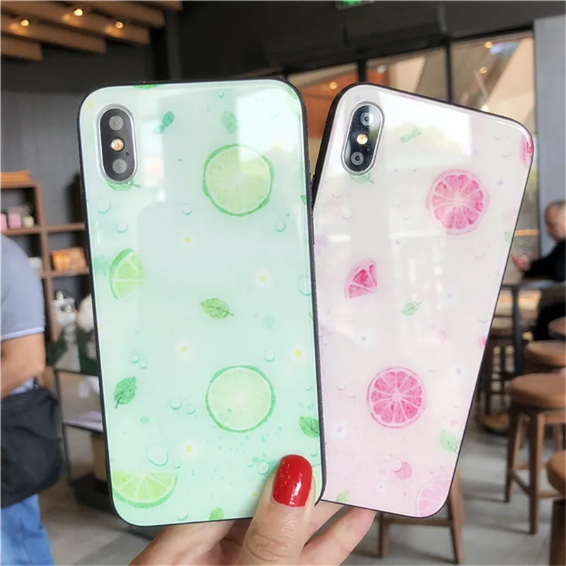 

Fashion Tempered Glass Summer Fruit Case For iPhone 6 6S 7 8 Plus Classic Cover Cases For iPhone 7 Plus For iPhone X 10 coque