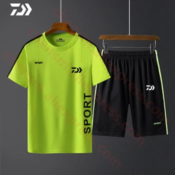 

New DAIWA Fishing T Shirt And Shorts Men Outdoor Sport Breathable Quick Dry Cycling Fishing Clothing Set Men Tracksuits M-5XL