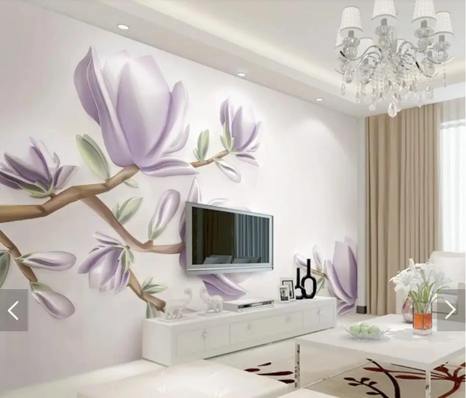 3D 8D Embossed Purple Flower Wall Mural Photo Wallpaper ...