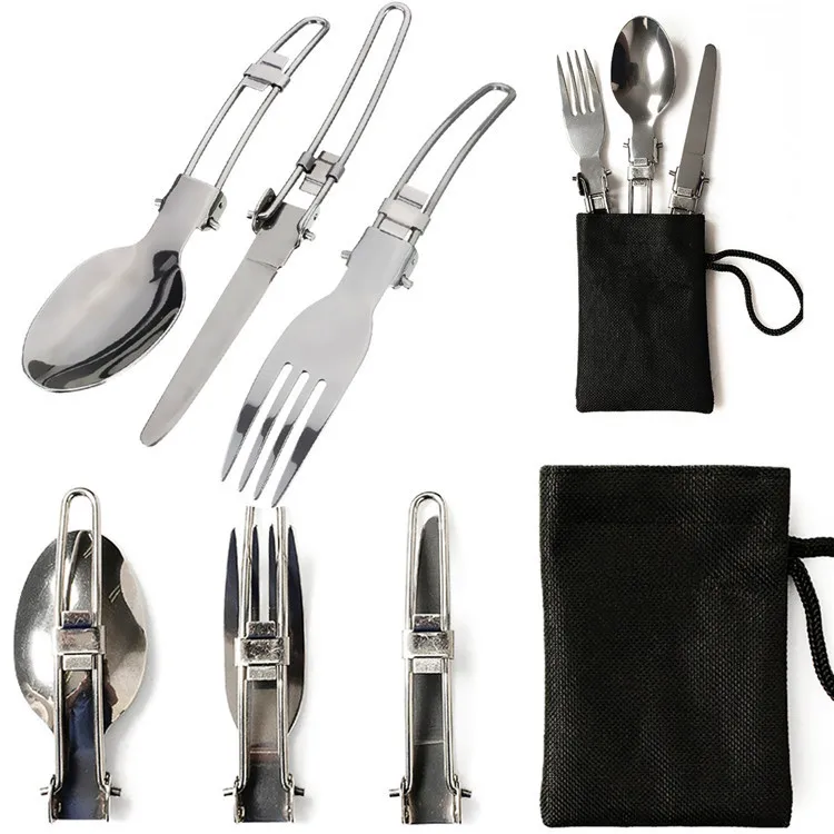 

Useful Outdoor Camping Picnic Tableware Stainless Steel Folding Fork and Spoon Tab utensilios compact de cocina