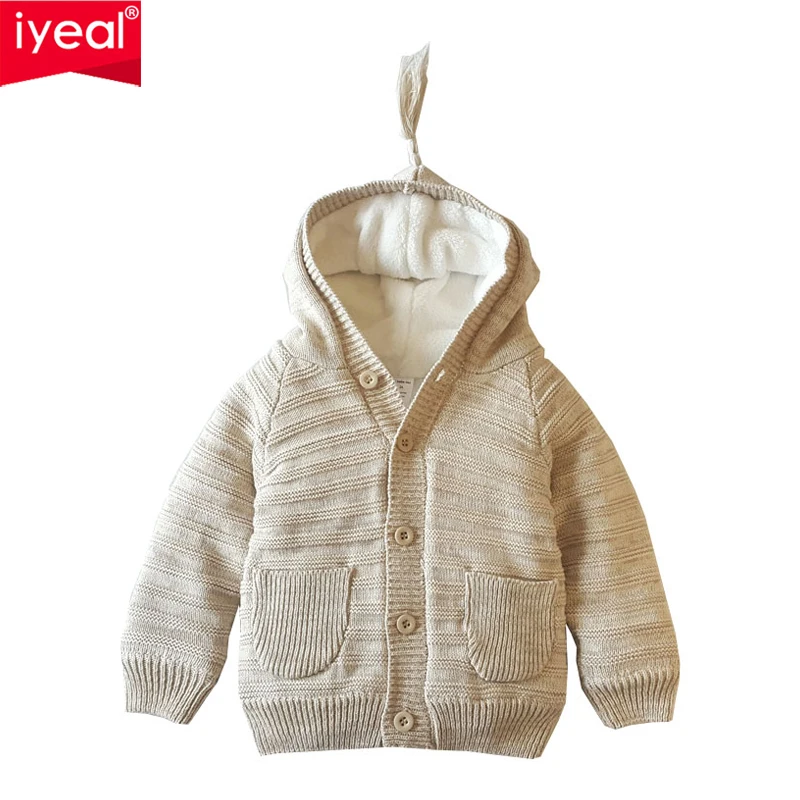 

IYEAL Children's Sweaters Hooded Girls Boys Winter Thicken Fleece Warm Knitted Sweater Cotton Casual Kids Knitwear Baby Clothes