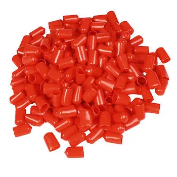 

200 Pcs 22mm Height 12mm Inner Dia Round Tip Red PVC Insulated End Caps