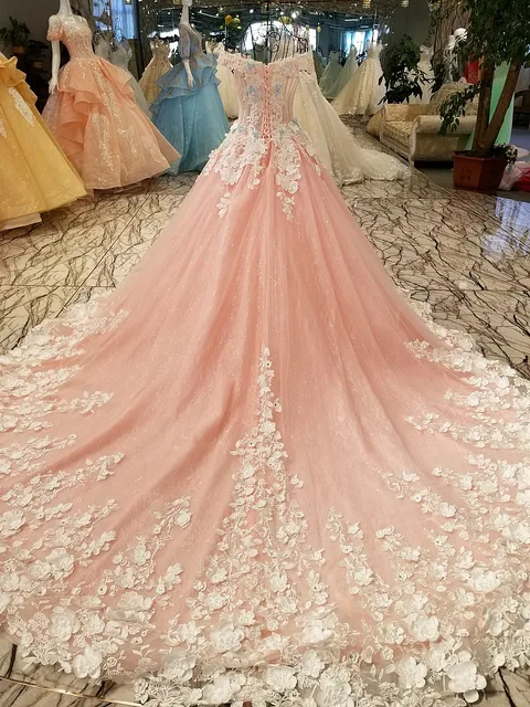 LS00368-1 pink lace 3D flowers off the shoulder evening dress luxury beautiful vestidos de fiesta largos elegantes de gala 2