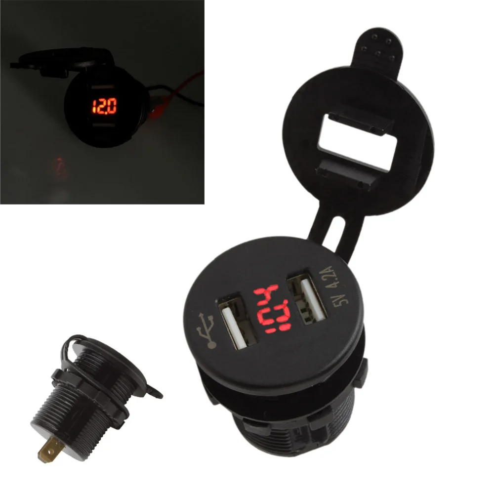 12V LED Dual USB 2 Port Car Phone Charger with DC Voltmeter Digital