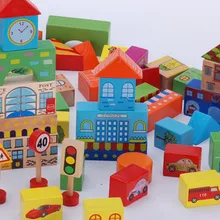 Детские развивающие игрушки городская модель строительные блоки Обучающие деревянные игрушки 70 штук