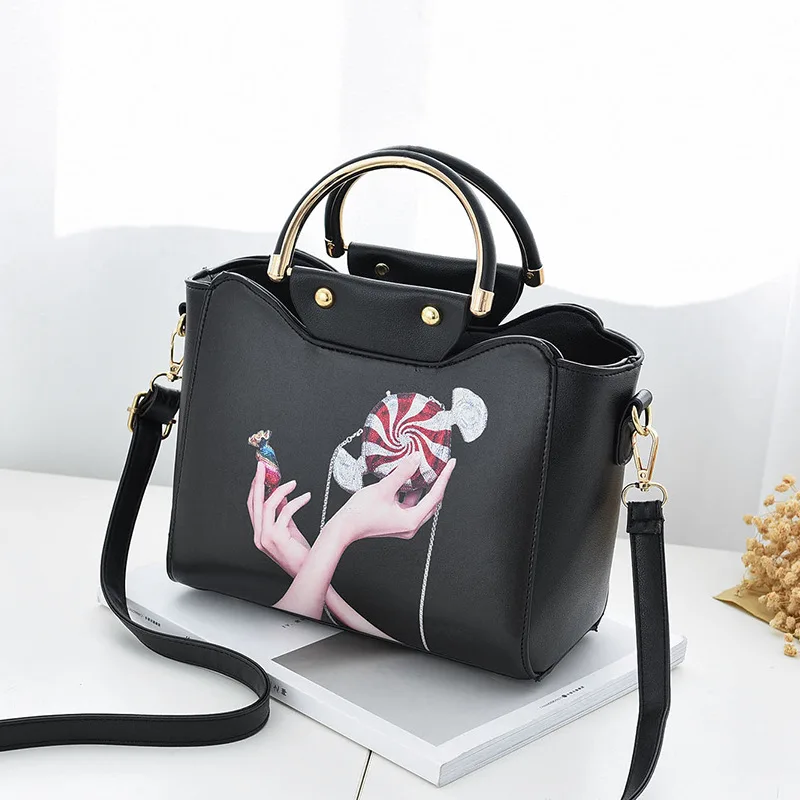 

Women Bag Vintage Handbag Casual Tote Fashion Women Messenger Bags Shoulder Top Handle Purse Wallet Leather 2018 New Black