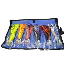 SET of 6 Pusher style Marlin / Tuna Mahi Dolphin Durado Wahoo Trolling skirt Lures. Rigged and bag included tuna 9 inch