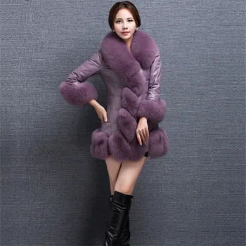 

2018 Winter Women Plus Size 4XL Faux Leather Coats Female Slim Soft Imitation Fox Fur Jackets Long Mink Coat Thick Warm Coats