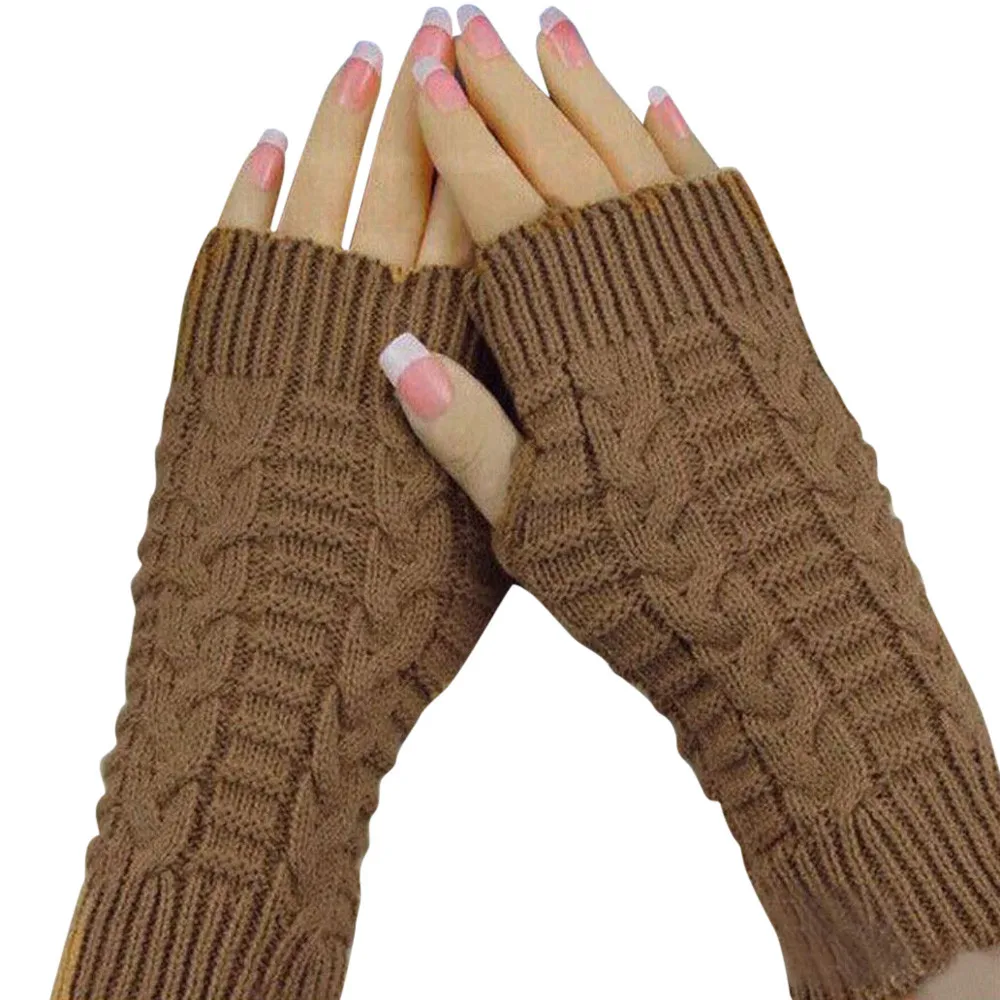 Fashion Knitted Arm Fingerless Gloves Women Unisex Winter Woolen Soft