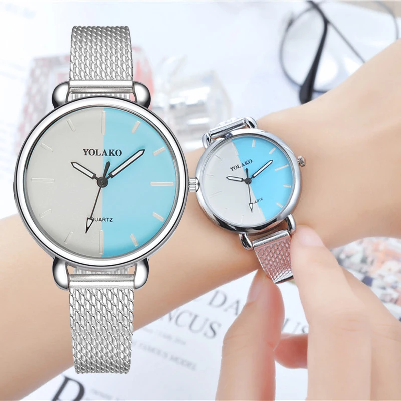 

Half Color Pattern Women Watch belt Mesh Strap Ladies Quartz Ultra-thin Casual Female Wristwatch Clock Gift Relogio Feminino