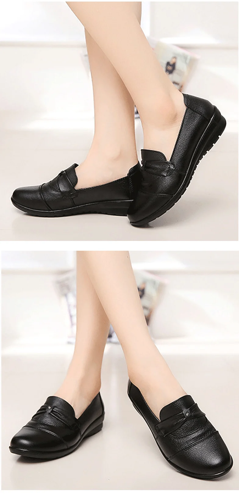 Натуральная кожа Женские туфли-лодочки черная обувь размер 35-41 и выше, стразы Лоферы Весенняя модная повседневная обувь с круглым носком женская обувь