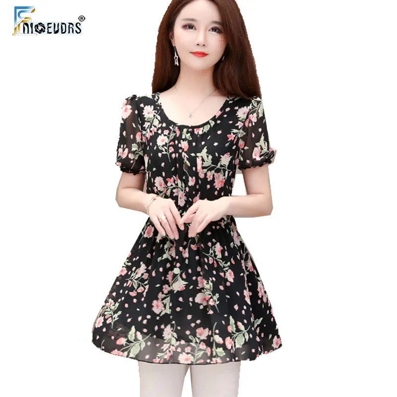 

2019 Chiffon Blouses Shirts 5XL 4XL 3XL Woman Office Lady Work Floral Print Peplum Tunic Top Belly Ruffled Blouse Vintage J22