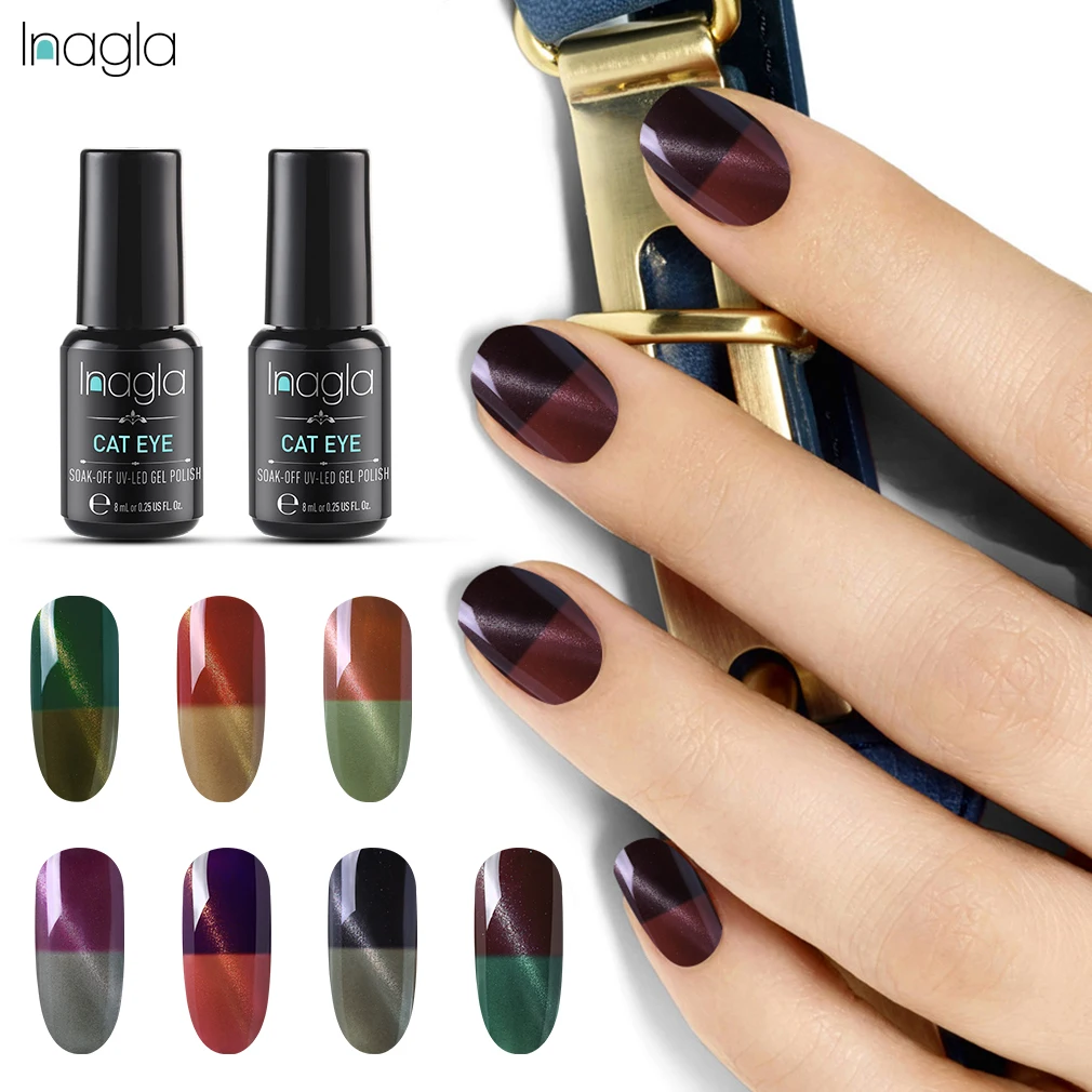 

Inagla Thermal Cat Eye Nail Polish 8ml Temperature Color Changing Soak Off UV Gel Magnetic 3D Long Lasting Cat Eye Gel Varnish
