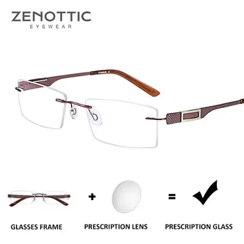 

ZENOTTIC Titanium Rimless Prescription Glasses Men Square Light Optical Myopia Clear Lens Eyeglasses Women Eyewear Glasses LT579