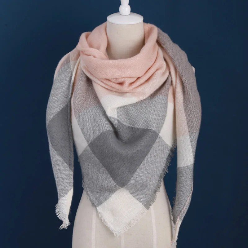 Za Winter luxury Brand Plaid Cashmere Scarf Women Oversized Blanket Scarf Wrap Triangle Scarf Women Pashmina Shawls and Scarves