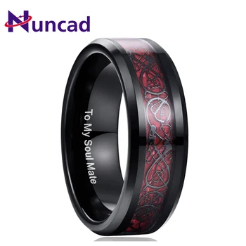 

Nuncad 100% Tungsten Carbide Dragon Pattern Red Zircon Men Ring Wedding Bands Plating Black Color Carbon Fiber Ring Jewelry Gift