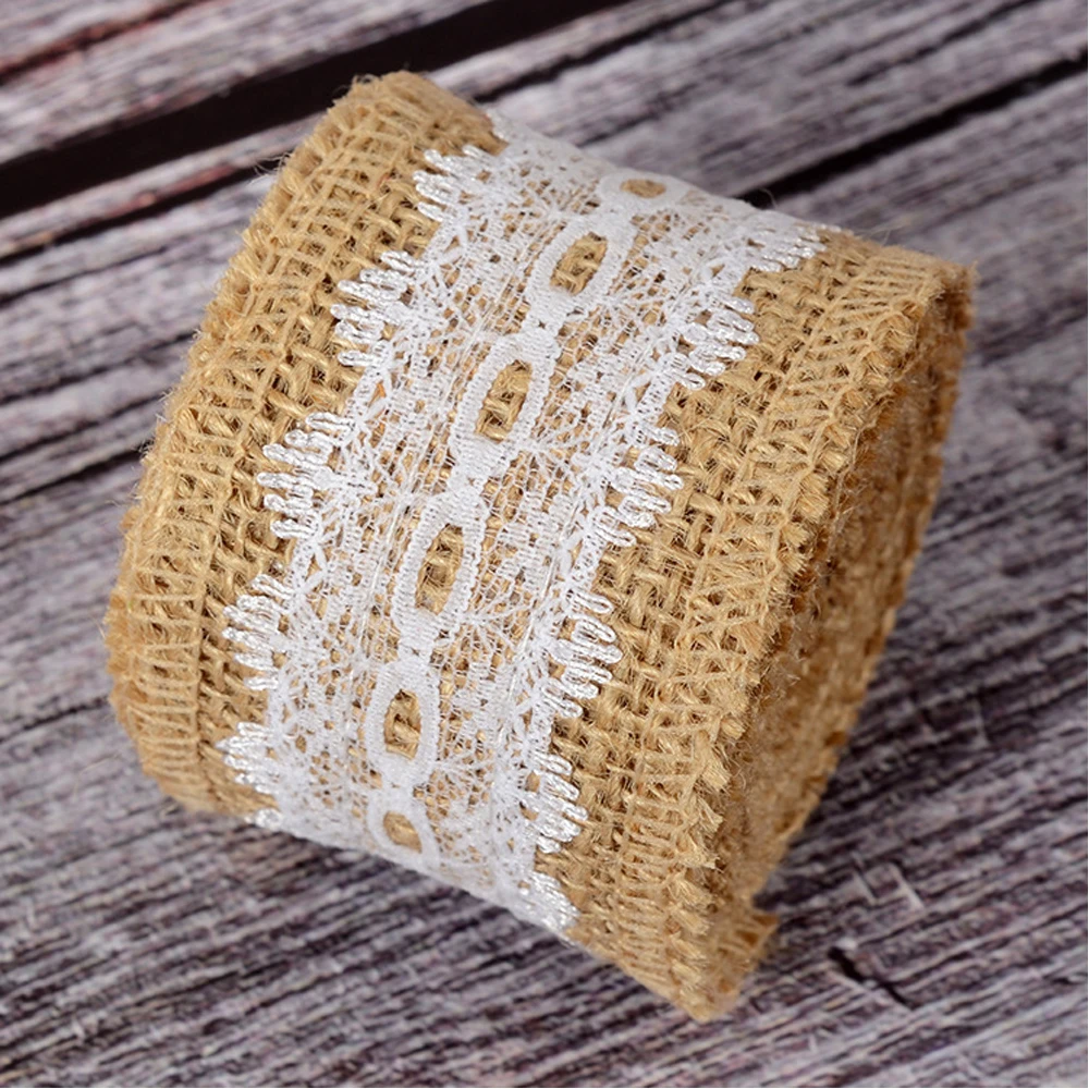 lace trim Edge Rustic Jute Burlap Wedding Decoration 2M Natural Hessian Ribbon