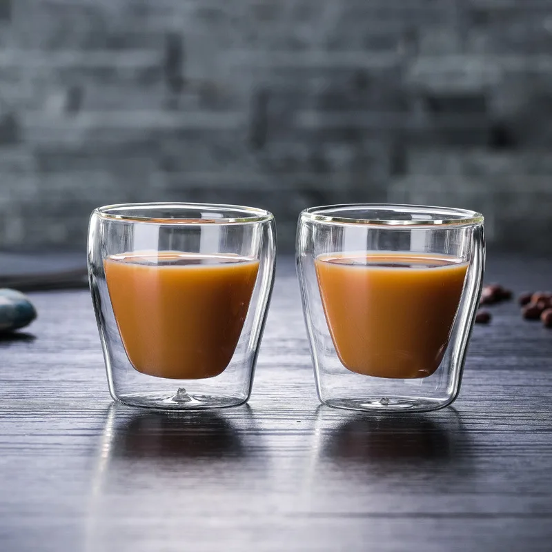 

2PCS 100ml double-layer coffee mug Italian espresso cup transparent heat-resistant cafe cup creative black coffee cup