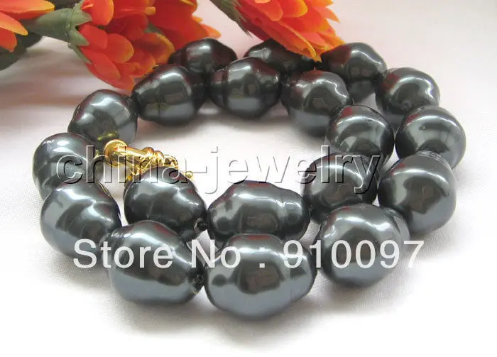 

shipping >>>18" 18-21mm peacock black baroque sea shell pearl necklace