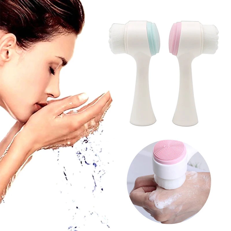 Двухсторонняя силиконовая щётка для очищения лица портативный размер 3D для чистки лица Вибрационный массаж средство для мытья лица средство для ухода за кожей