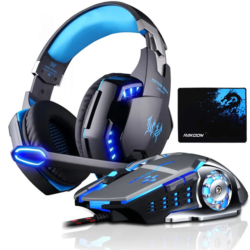 buy G2000 Computer Stereo Gaming Headphones Deep Bass Game Earphone Headset with Mic LED Light+Gaming Mouse+Gaming Mouse Pad