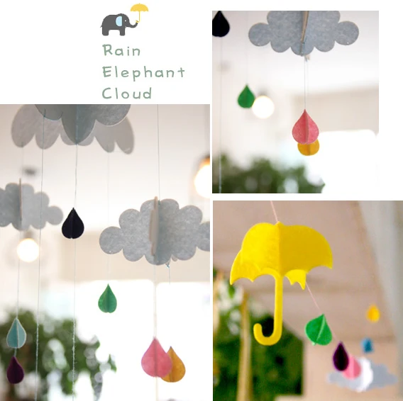 3D Висячие облака дождливый зонтик слон Сделай Сам С Днем Рождения фетровые поделки вечерние для детской комнаты вечерние декоративные ярлыки реквизит для фотосессии
