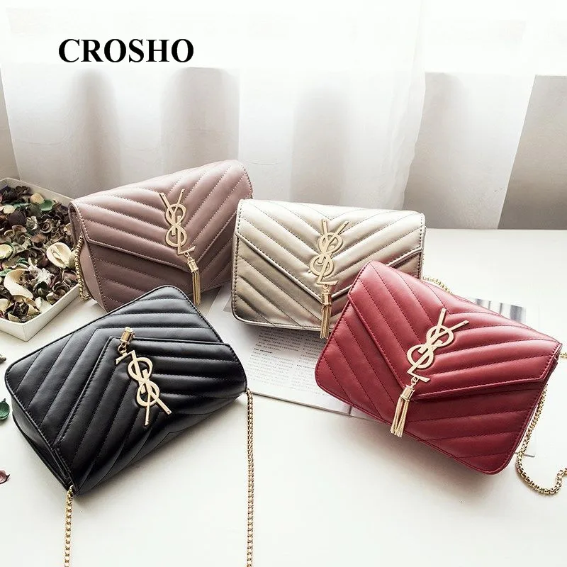 

CROSHO Lacing Chain Bag Women's Single Shoulder Cross Body Velour