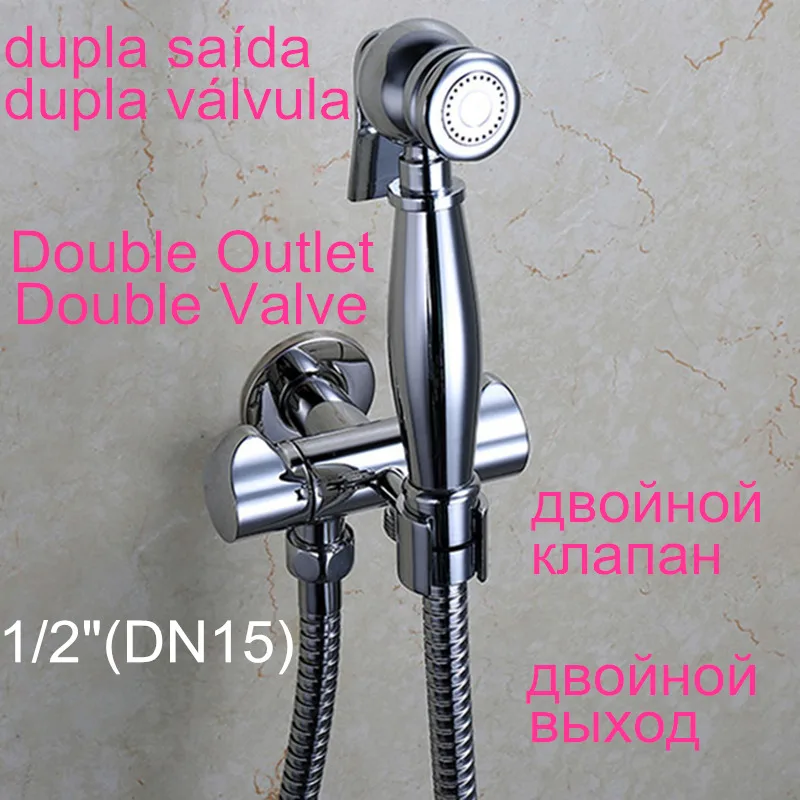 

Double Outlet Valve Hand held Bidet Shower Toilet Jet Cleaner Bidet High Pressure Spraye Shower Head Don't need to drill hole