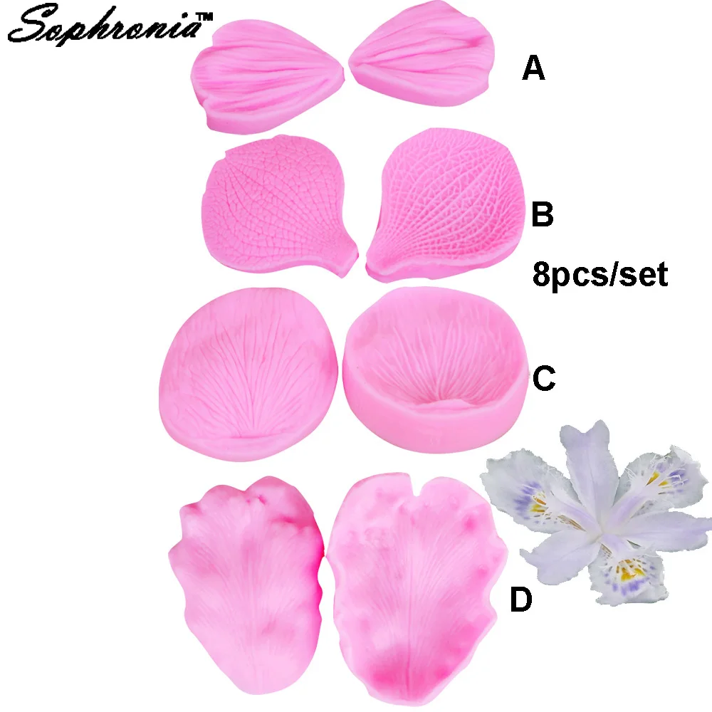 80 шт./компл. M-C006 8 шт. лепесток розы Лист формы силиконовые формы торт украшения помадка шоколадного торта 3D FDA силиконовые формы