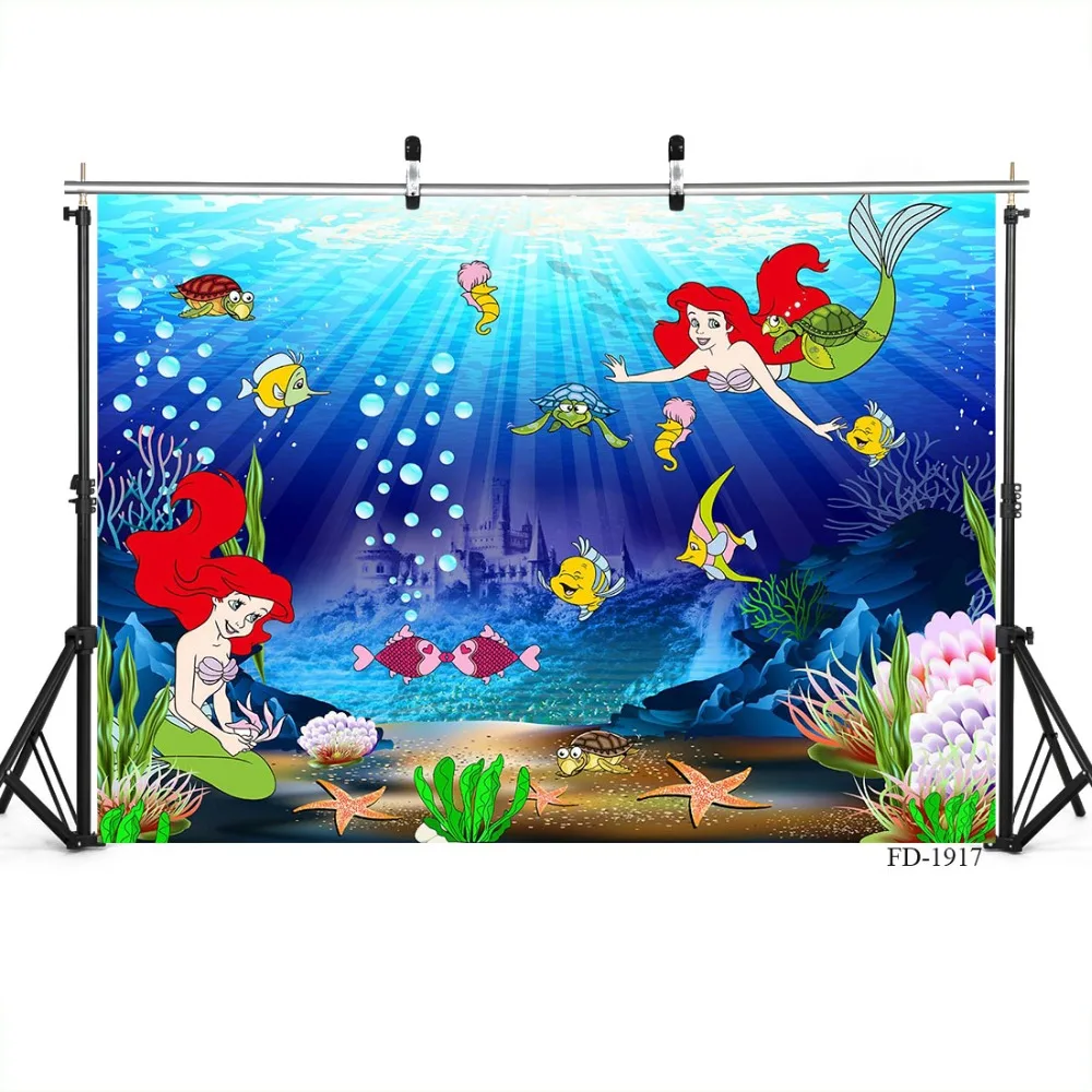 

Little Mermaid Photography Background For Children Photo Shoot Props Party Vinyl Cloth Computer Photo Backdrops Photo Studio