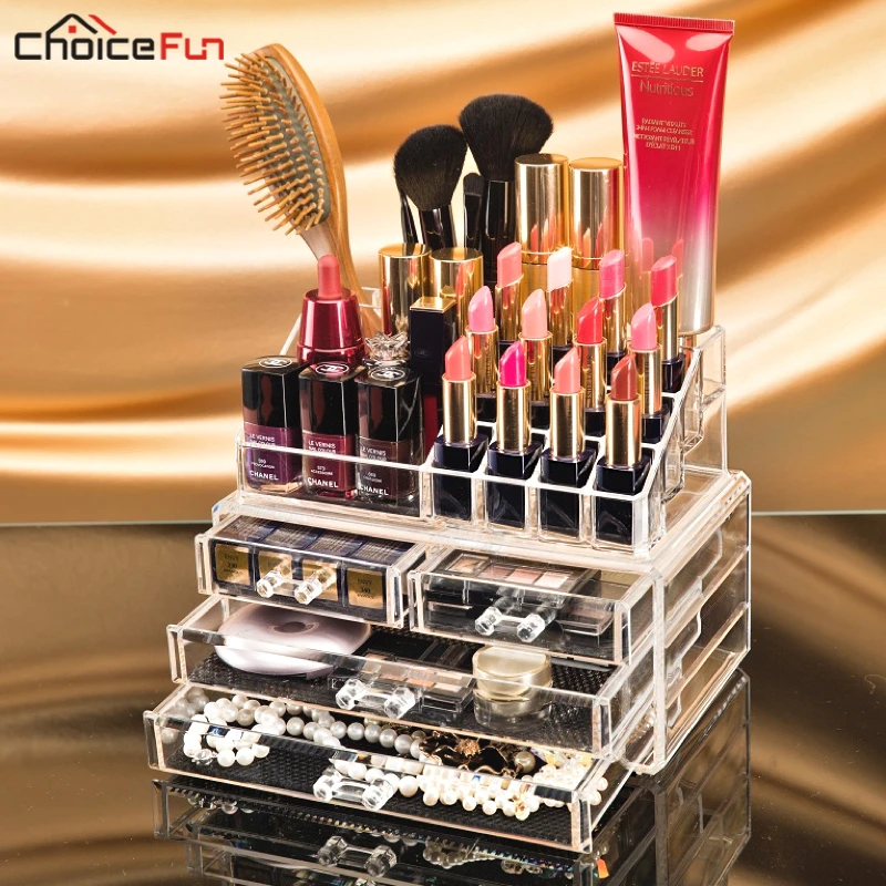  CHOICEFUN Transparent Plastic Home Drawer Desk Desktop Storage Box Organiser Clear Acrylic Makeup M