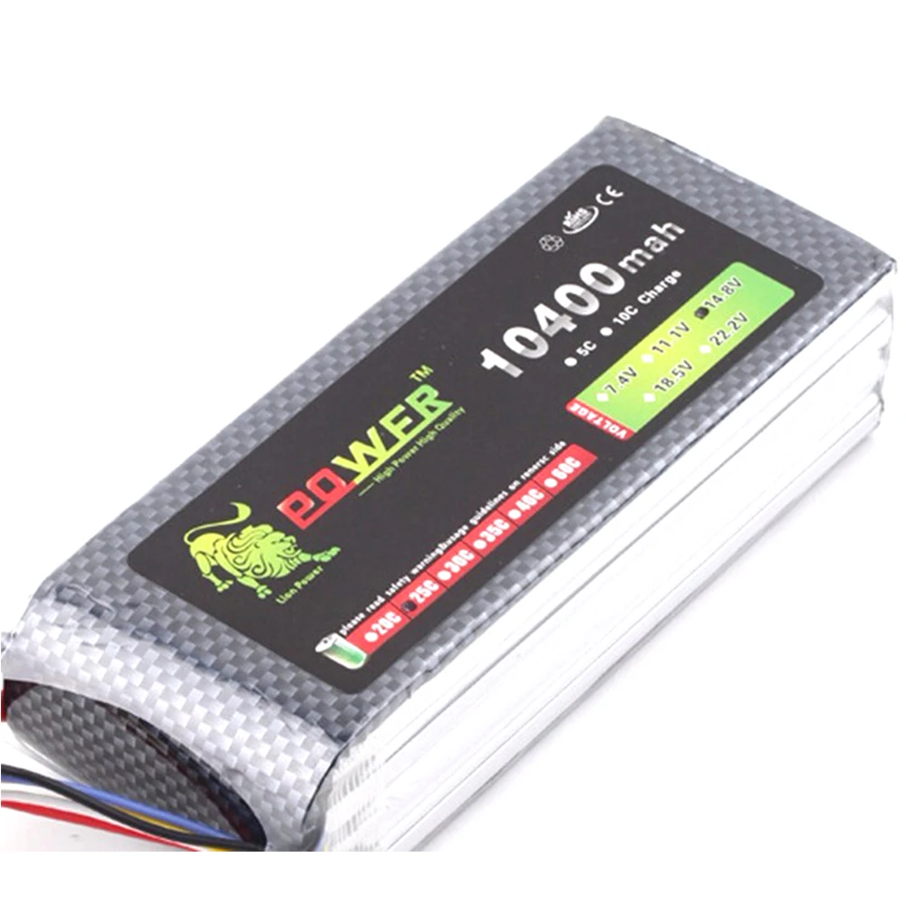 Ультра-высокой емкости Лев мощность 4S Lipo батарея 14,8 V 10400MAH 25C RC Heilecopter автомобиль Лодка 4S аккумулятор 10000mah