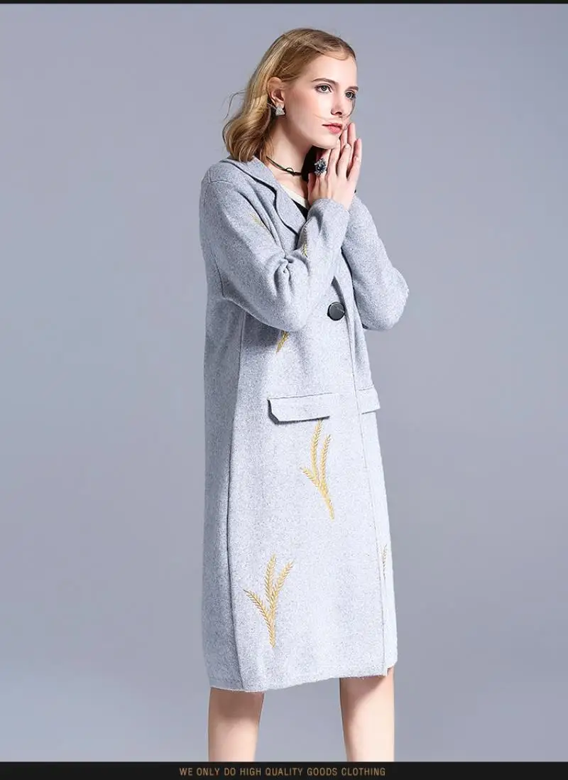 Women Autumn&winter occident new high-quality sweater solid color embroidery velvet Mink hair Wool knit fabric long woolen coat